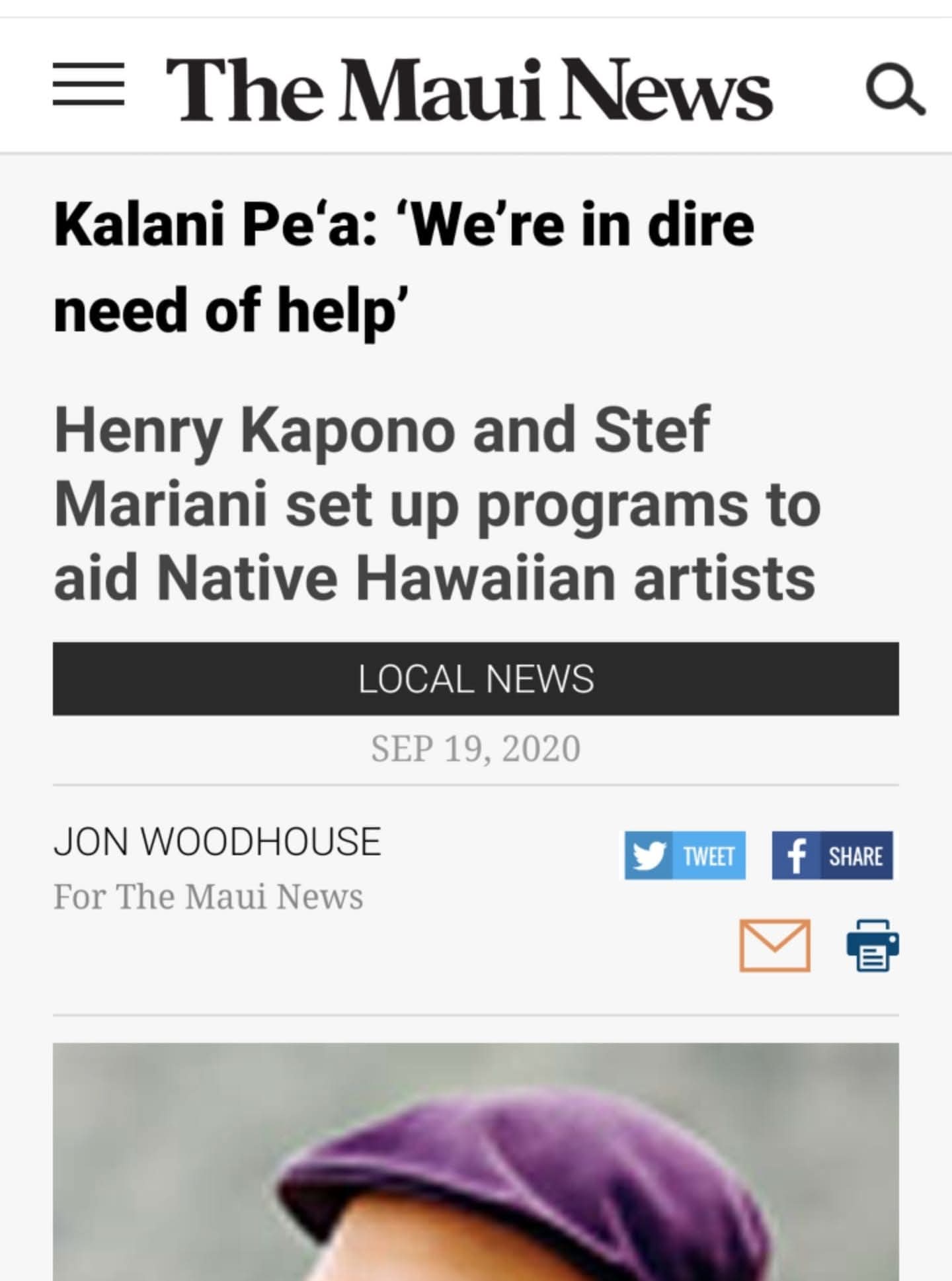 The Maui News article featuring Henry Kapono and Stef Mariani